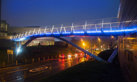 Image of the Royal Stoke University Hospital Footbridge installation.